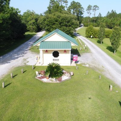 Aerial Bay Hide Away campground front entrance