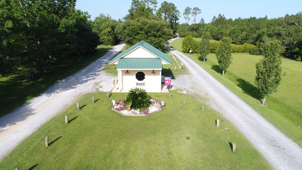 Aerial Bay Hide Away campground front entrance